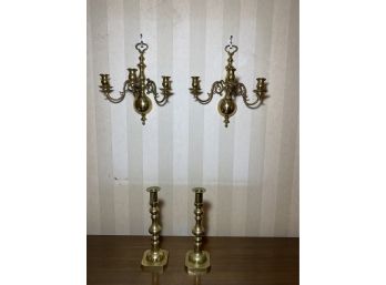 Vintage Brass Wall Candleholders And Tabletop Candleholders