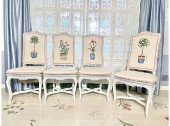 4 Rush Seat Upholstered Dining Chairs  With Floral Motif