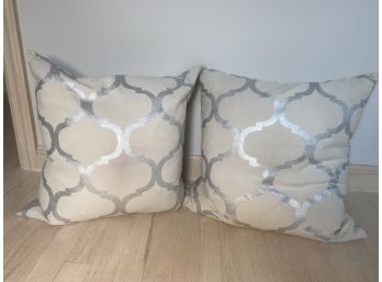 Pair Of Throw Pillows With Painted Medallion Print