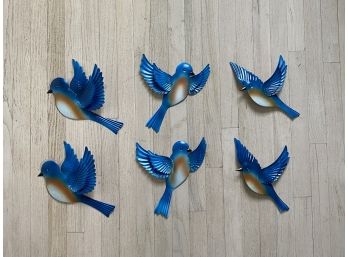 Collection Of 6 Metal Painted Birds