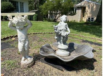 Pair Of Painted Cast Concrete Outdoor Cherub Statues