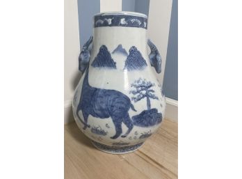 Decorative Blue And White Deer Head Vase