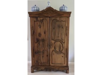 Wonderful Carved Espresso Stained Pine Armoire