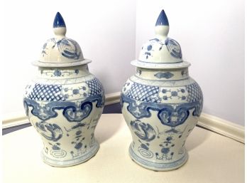 Pair Of Blue & White Ginger Jars