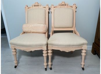 Pair Of Vintage Painted Carved Chairs