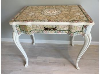 Queen Anne Style Painted Tile Top Table With Drawer