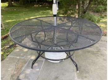 Black Round Wrought Iron Dining Table With Umbrella Stand