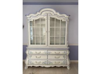 Paint Decorated Wood Glass Door Bookcase Or China Cabinet