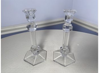 Val St. Lambert Glass Candle Sticks