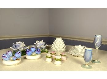 Ceramic Floral Decor And Candle Sticks