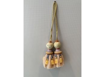 Pair Of Mackenzie Childs Vintage Majolica Hand Painted Tassel