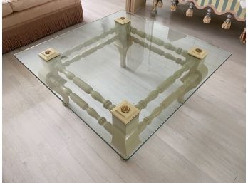 Square Glass Coffee Table With White Wood Base