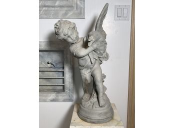 Lovely Caste Stone Male Cherub Statue Holding Duck