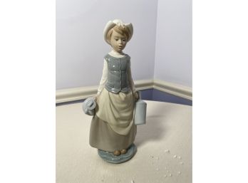 Lladro Retired Milkmaid Girl Holding Jugs