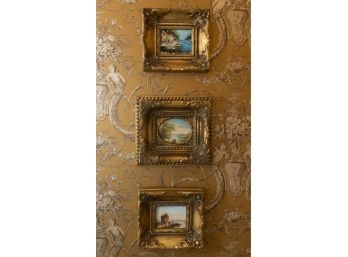 Trio Of Gold Framed Miniature Landscape Paintings, Original Retail $400