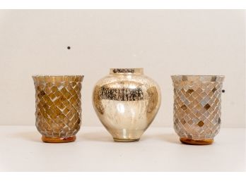 Trio Of Gold Glass Decorative Pieces