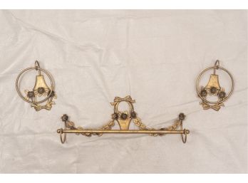 Antique Gold Tole Towel Bar & Ring Set, Original Retail $600