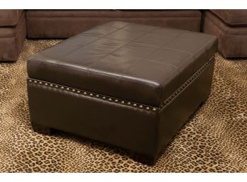 Brown Leather Storage Ottoman, Original Retail $550