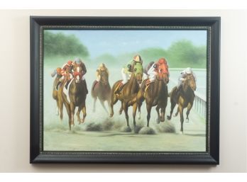 Framed Horse Racing Painting, Original Retail $750