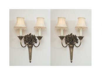 Pair Of Burnished Brass Rose Motif Sconce (1 Of 2), Original Retail $1,250