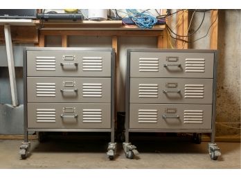 Pair Of Metal Storage Drawers On Casters