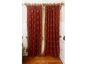 Set Of Three Red & Gold Window Treatments, Original Retail $8000