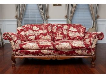 Wesley Hall Custom Upholstered Red Toile Sofa (2 Of 2), Original Retail $5000