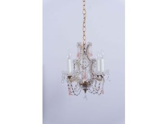 Four Light Pink Drop Crystal Chandelier, Original Retail $350