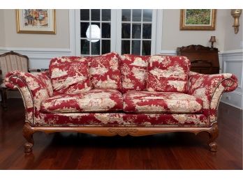 Wesley Hall Custom Upholstered Red Toile Sofa (1 Of 2), Original Retail $5000