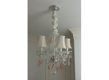 Glass & Pink Crystal Chandelier, Original Retail $450