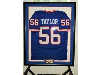 Signed Framed NY Giants HOFer Lawrence Taylor Football Jersey With COA  42 X 34