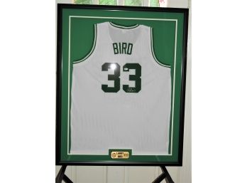 Signed Framed Boston Celtics HOFer Larry Bird Basketball Jersey With COA 42 X 34