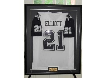 Signed Framed Dallas Cowboys Star RB Ezekiel Elliott Football Jersey With COA 42 X 34