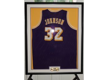 Signed Framed LA Lakers HOFer Magic Johnson Basketball Jersey With COA 42 X 34