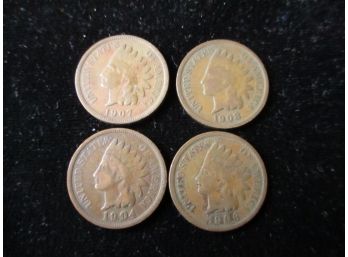 U.S. 1904,06,07,08 Indian Head Pennies