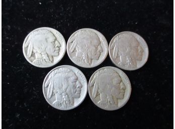 U.S. Buffalo Nickels, 5 Coins, 1935 D & 3-1937 P's, 1- 37'D