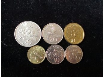 6 Singapore Coins, Various Denominations, Foreign