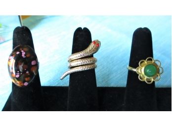 Jewelry - 3 Fun Rings, Including A Snake!