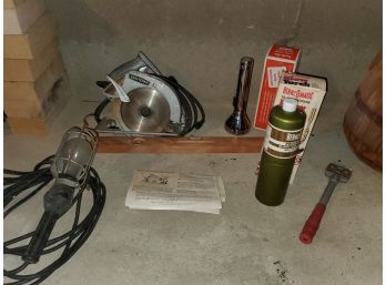 Craftsman 7' Electric Hand Saw, Waltham Level, NOS Flashlight, Propane, Etc.