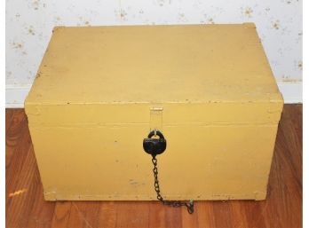 Vintage Wooden Footlocker With Antique Padlock & Chain