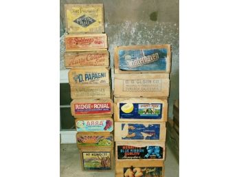 Fifteen Vintage Fruit & Produce Wood Crates - Lot #10