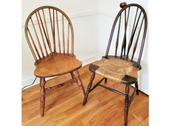 Two Vintage Wood Windsor Dining Chairs - Including Tell City Wood & Rush Seat Chair