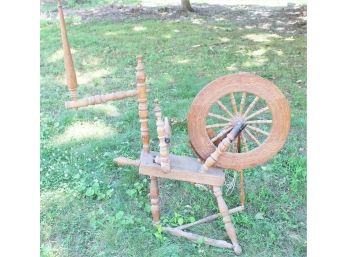 Antique Spinning Wheel With Raw Wool Holder Complete - Lot#3