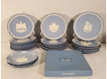 Twenty Nine Vintage Wedgwood Blue & White Jasperware Christmas Plates - 1970s-1990s