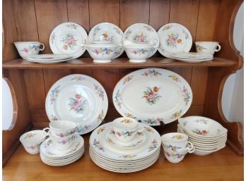 Vintage Set Of Edwin M. Knowles Semi Vitreous Floral Bouquet Design Pattern 39-11 Dinnerware