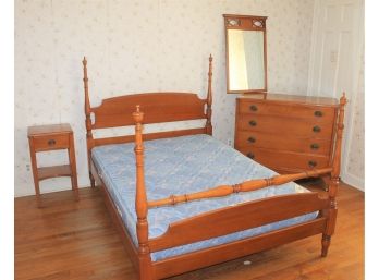 Vintage Maple Four Poster Full Size Bed With Dresser, Mirror And Night Stand