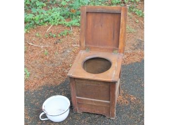 Antique Commode 1800s With Vintage Porcelain Enamel Pee Pot