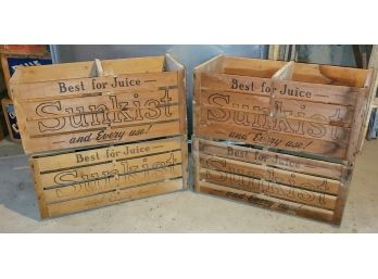 Four Vintage Sunkist Wood Fruit Divided Crates