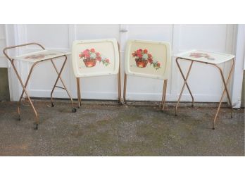 Vintage Set Of Four Rose Metal TV Tray Space Saver