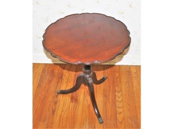 Vintage Tri-Legged Mahogany Inlaid Pie Crust Table By Brandt Furniture Circa 1940s